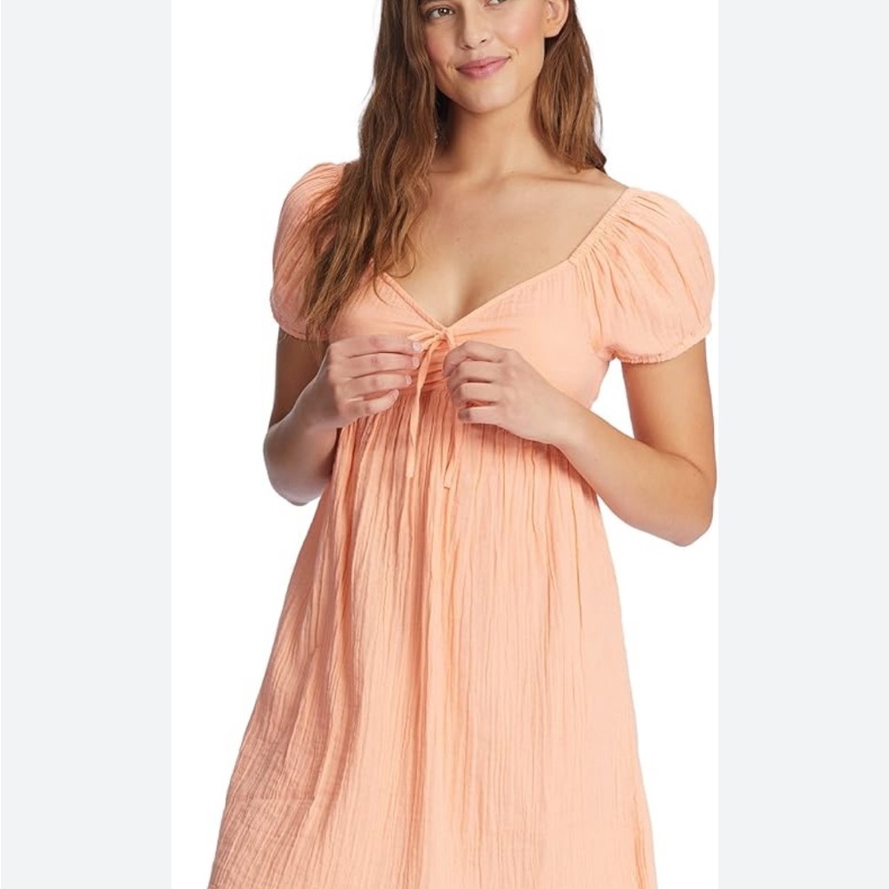 Roxy Women's Clearwater Cove Mini Dress Peach Puff Sleeve size S